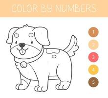 livro de colorir por números para crianças com um cachorro. página para colorir com cachorrinho bonito dos desenhos animados. preto e branco monocromático. ilustração vetorial. vetor