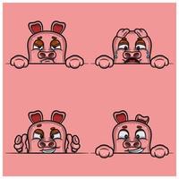 conjunto de desenhos animados de rosto de porco de expressão. expressão de rosto entediado, chorando, presunçoso e feliz. com gradiente simples. vetor
