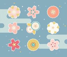 adesivos de flores de flores de pêssego de padrão japonês vetor
