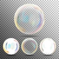 bolhas de sabão realistas com reflexo do arco-íris vetor