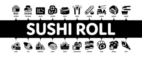 sushi roll prato asiático infográfico mínimo vetor de banner