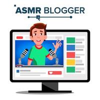 vetor de canal do blogger asmr. macho, cara. ilustração isolada