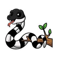 bonito desenho animado de cobra krait em galho de árvore vetor
