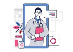 ilustração de médico virtual para consulta online vetor