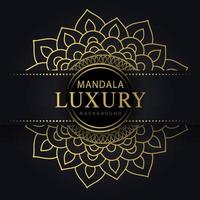 mandala de luxo dourada com um design elegante de fundo preto vetor