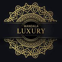 mandala de luxo dourada com um design elegante de fundo preto vetor