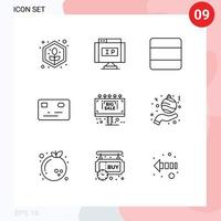 conjunto de esboço de interface móvel de 9 pictogramas de elementos de design de vetores editáveis de pagamento de grade de informações de venda