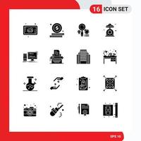 16 ícones criativos, sinais e símbolos modernos de elementos de design de vetores editáveis de escala de localizador de computador para jogos