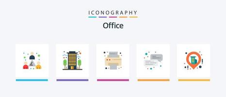 pacote de ícones do Office Flat 5, incluindo . mapa. impressora. localização. escritório. design de ícones criativos vetor