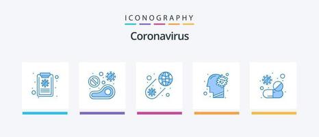 pacote de ícones azul coronavírus 5, incluindo cérebro. doença. no mundo todo. gripe. vírus. design de ícones criativos vetor