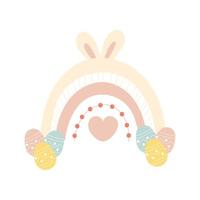 lindo arco-íris de páscoa com orelhas de coelho em estilo escandinavo para decoração, elemento de design floral vetor
