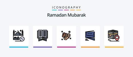 A linha do Ramadã encheu o pacote de 5 ícones, incluindo a manhã. Sol. muçulmano. muçulmano. PIN. design de ícones criativos vetor