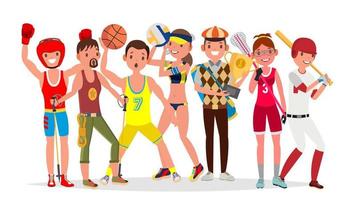 vetor de esportes de verão. conjunto de jogadores de boxe, caminhadas, basquete, vôlei, golfe, lacrosse, beisebol. isolado na ilustração plana dos desenhos animados de fundo branco