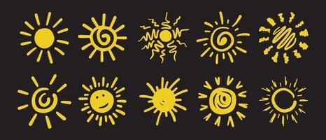 conjunto de sol doodle. elementos de design. ilustração vetorial. vetor