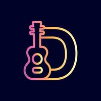 guitarra música logotipo design marca letra d vetor