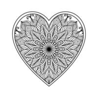 página de coloração de mandala de coração para adulto, coração com arte de padrão de mandala floral, padrão floral de mandala em forma de coração para página de colorir, rabisco de mandala floral de coração desenhado à mão para livro de colorir vetor