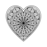 página de coloração de mandala de coração para adulto, coração com arte de padrão de mandala floral, padrão floral de mandala em forma de coração para página de colorir, rabisco de mandala floral de coração desenhado à mão para livro de colorir vetor
