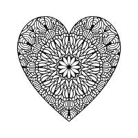 padrão floral de mandala em forma de coração para livro de colorir, coração com padrão de mandala floral, doodle de mandala floral de coração desenhado à mão, página de coloração de mandala de coração para adulto vetor