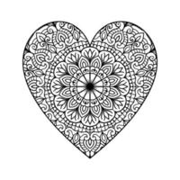 padrão floral de mandala em forma de coração para livro de colorir, coração com padrão de mandala floral, doodle de mandala floral de coração desenhado à mão, página de coloração de mandala de coração para adulto vetor