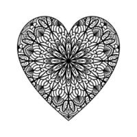 padrão floral de mandala em forma de coração para livro de colorir, coração com padrão de mandala floral, doodle de mandala floral de coração desenhado à mão, página de coloração de mandala de coração para adulto vetor