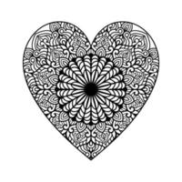 coração com padrão de mandala floral, padrão floral de mandala em forma de coração para livro de colorir, doodle de mandala floral de coração desenhado à mão, página de coloração de mandala de coração para adulto vetor