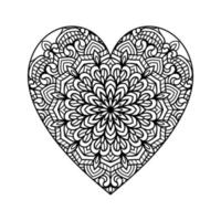 coração com padrão de mandala floral, padrão floral de mandala em forma de coração para livro de colorir, doodle de mandala floral de coração desenhado à mão, página de coloração de mandala de coração para adulto vetor