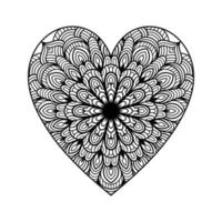 padrão floral de mandala em forma de coração para livro de colorir, coração com padrão de mandala floral, doodle de mandala floral de coração desenhado à mão, página de coloração de mandala de coração para adulto vetor