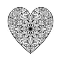 coração com padrão de mandala floral, padrão floral de mandala em forma de coração para livro de colorir, doodle de mandala floral de coração desenhado à mão, página de coloração de mandala de coração para adulto vetor
