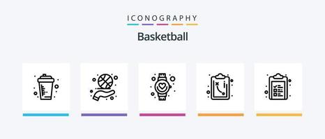 pacote de ícones de linha 5 de basquete, incluindo basquete. coração. transmissão. mão. televisão. design de ícones criativos vetor