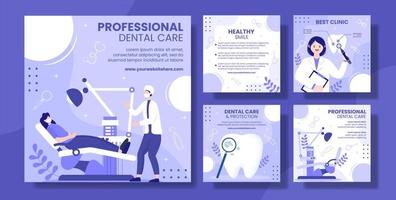 atendimento odontológico e clínica mídia social post ilustração de modelos desenhados à mão de desenhos animados planos vetor