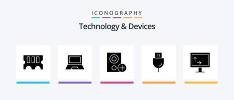 pacote de ícones de glifo 5 de dispositivos, incluindo tecnologia. plugue. computadores. eletrônicos. adicionar. design de ícones criativos vetor
