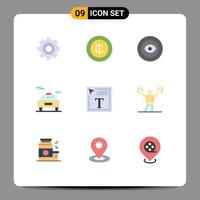 pacote de interface do usuário de 9 cores planas básicas de preenchimento de cor de design de fonte em realização de texto carro de transporte editável elementos de design vetorial vetor
