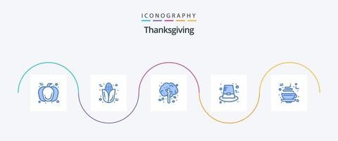pacote de ícones azul 5 de ação de graças, incluindo café. Ação de graças. maçã. feriado. outono vetor