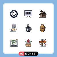9 ícones criativos sinais modernos e símbolos da câmera de compras manuais doam elementos de design de vetores editáveis de produtos