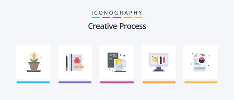 processo criativo flat 5 icon pack incluindo . diagrama. café. processo. modelagem. design de ícones criativos vetor