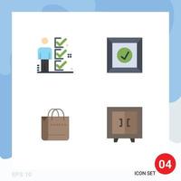 pacote de 4 ícones planos criativos de lista de verificação, carrapato de bolsa entregue, loja, elementos de design de vetores editáveis