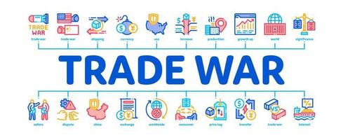 vetor de banner infográfico mínimo de negócios de guerra comercial
