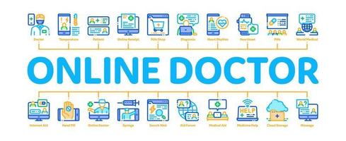 vetor de banner infográfico mínimo de médico online