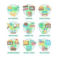 conjunto de ícones de almoço de comida ilustrações coloridas vetoriais vetor
