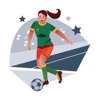uma atleta de futebol feminino dribla uma bola vetor