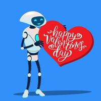 robô com coração vermelho enorme, feliz dia dos namorados vetor. ilustração isolada vetor