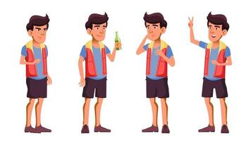 menino adolescente asiático posa vetor definido. Cerveja. olá. engraçado, amizade. para propaganda, saudação, design de anúncio. ilustração isolada dos desenhos animados