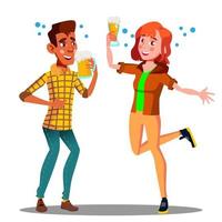 dois adolescentes bêbados com copo de cerveja, o problema do vetor de alcoolismo infantil. ilustração isolada