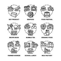 conjunto de ícones de almoço de comida vector ilustrações pretas