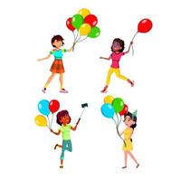 meninas adolescentes andando com balões de ar definido vetor