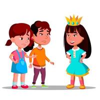as meninas olham com inveja para a menina na coroa em pé no meio vector plana ilustração dos desenhos animados