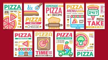 vetor de conjunto de cartazes de promoção criativa de refeição de pizza