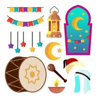 vetor de ícones do Ramadã. símbolos islâmicos muçulmanos. lua, estrela, lâmpada. ilustração plana isolada dos desenhos animados