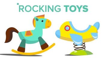 vetor de brinquedos de balanço. cavalo, avião. criança, parque infantil. ilustração plana isolada dos desenhos animados