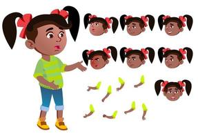 menina, criança, garoto, vetor adolescente. Preto. Afro-Americano. bonita. juventude, caucasiano. enfrentar emoções, vários gestos. conjunto de criação de animação. ilustração de personagem de desenho animado plana isolada